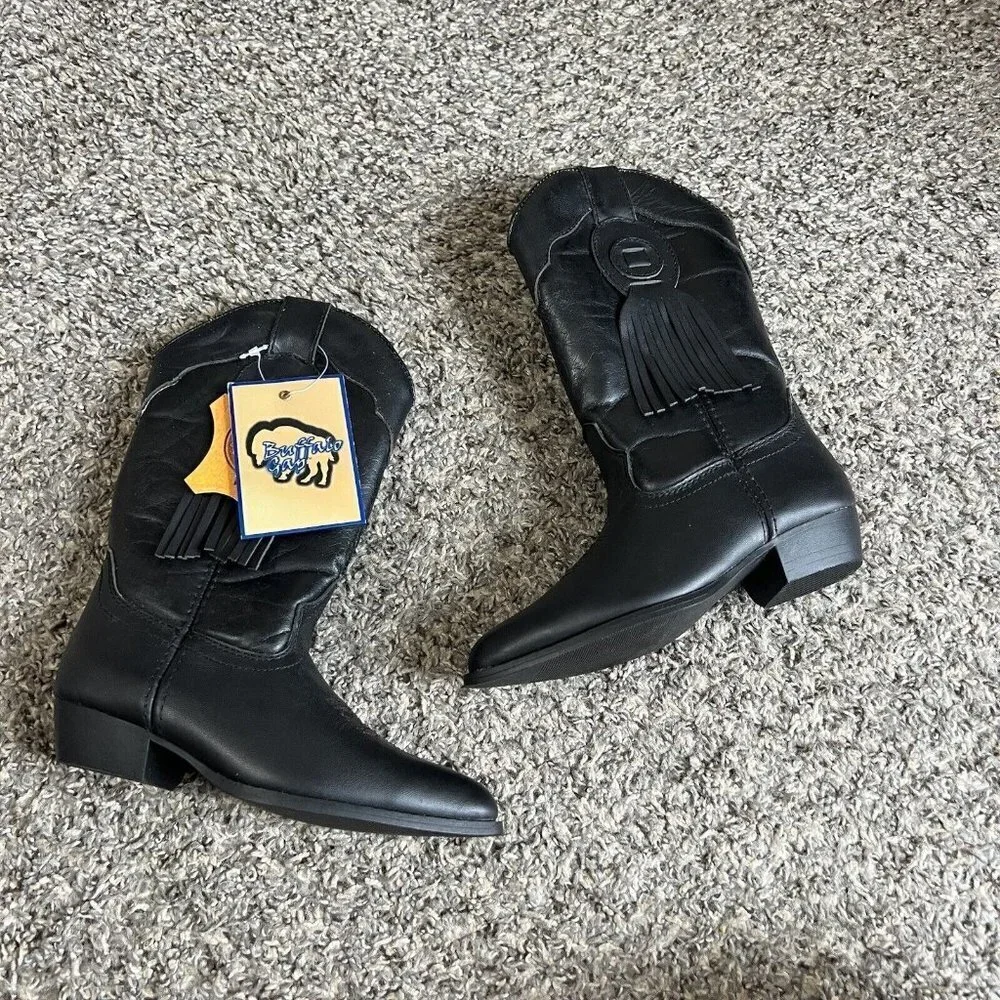 Vintage Buffalo Gap Kids Pull On Western Boots Black Sz 12 New